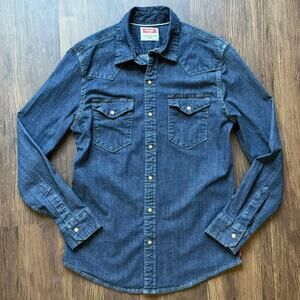 Levi’s Western Denim Snap Button Shirt Dark Indigo Blue Long Sleeve Womens Small